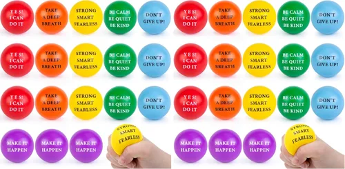 Vista 10 de LovesTown 18 bolas motivacionales para aliviar el estrés, juguetes para apretar, espuma colorida de 2 pulgadas con quetos positivos para niños