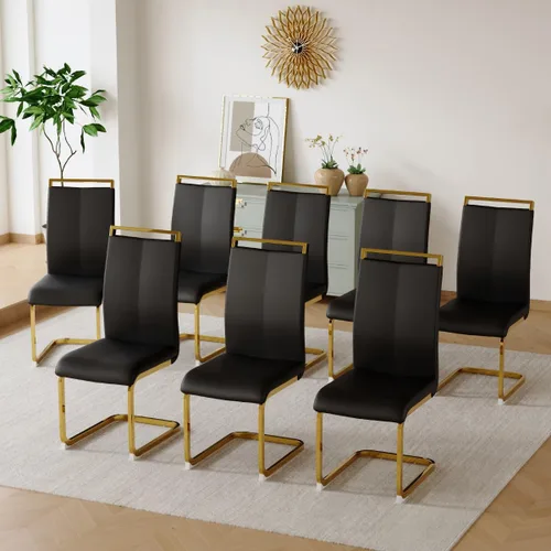 Vista 50 de gopop Juego de sillas de comedor, sillas modernas de metal con asiento acolchado de piel sintética, respaldo alto y patas cromadas resistentes, Negro