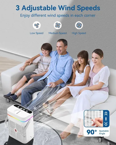 Vista 9 de Aire Acondicionado Portátil, Mini Aire Acondicionado Portátil de 1250ml Ventilador de Enfriamiento de Aire Ventilador de Aire con 3 Velocidades