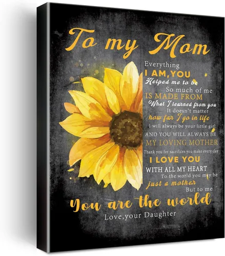 Vista 7 de Wailozco Decoración de pared para mamá, con texto en inglés "To Dear Mom", impresiones en lienzo enmarcadas, regalos para madre de hija
