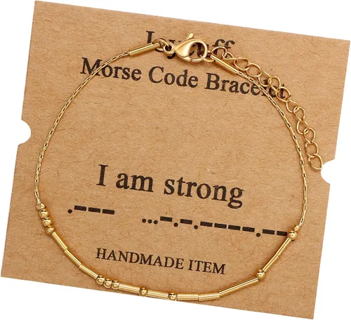Vista 151 de JoycuFF Pulseras inspiradoras de código morse para mujeres, cuentas de plata, joyería con mantra de motivación, regalos para ella