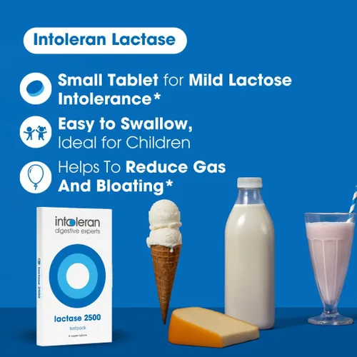 Vista 3 de Intoleran Lactase 2500 Digestive Enzymes Testpack - 6 tabletas Suplemento para intolerancia a la lactosa Enzima lactasa que ayuda a digerir