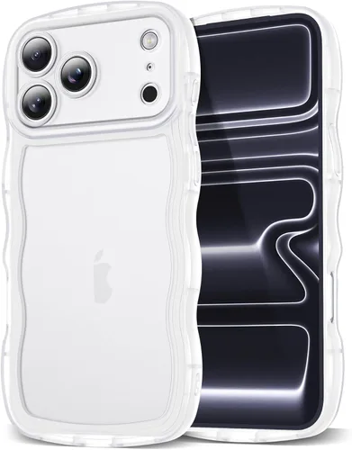 Vista 22 de SKYLMW Funda compatible con iPhone 12 Pro, diseño de ondas rizadas kawaii, borde chapado de lujo, elegante parte trasera transparente brillante, TPU