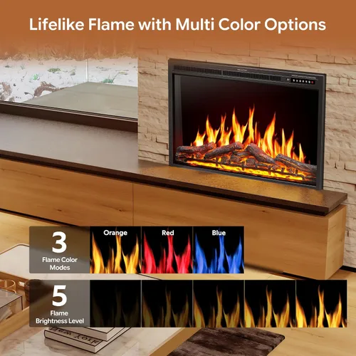 Vista 6 de Xbeauty Inserto de chimenea eléctrica de 37 pulgadas, efecto de llama