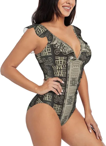 Vista 3 de DKJlitter Women's deep V-Neck Swimsuit, Ruffle Piece Swimsuit, Ruched Tummy Swimsuit