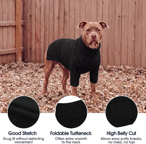 Vista 3 de IECOii Suéter de perro salchicha de cuello alto para perros pequeños, medianos y hembras, elástico y transpirable, abrigo de punto cálido, para Negro