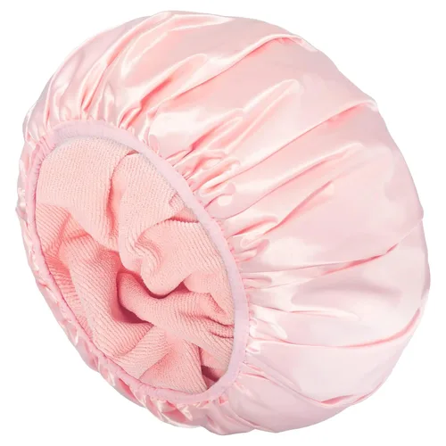 Vista 17 de Aquior Gorro de ducha con forro de rizo para mujer, reutilizable, triple capa impermeable, extra grande para mujeres de pelo largo (negro)