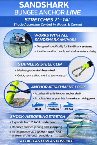 Vista 8 de SandShark Línea de muelle elástico de anclaje de alta calidad. Accesorios de barco Línea de anclaje que absorbe los golpes en anclajes y muelles