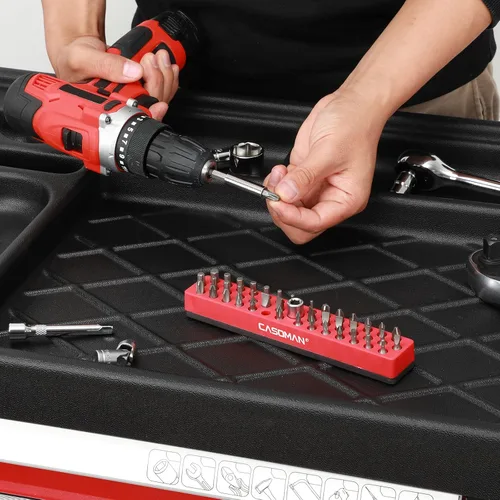 Vista 6 de CASOMAN 2 piezas 1/4" Organizador de brocas hexagonales con base magnética - Rojo, Organizador de 86 brocas con fuerte base magnética, Organizador