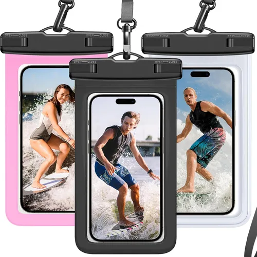 Vista 8 de Funda impermeable para teléfono IP68, flotante impermeable, bolsa seca esencial para crucero en la playa con cordón ajustable para iPhone 16 Pro Max