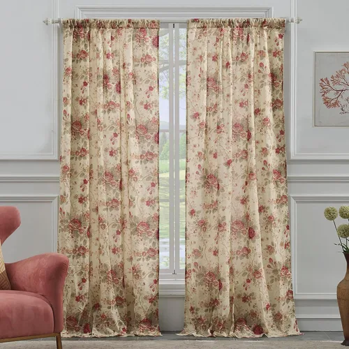 Vista 9 de Greenland Home Antique Rose - Tratamiento de ventana 100% algodón, par de paneles + cenefa, color azul