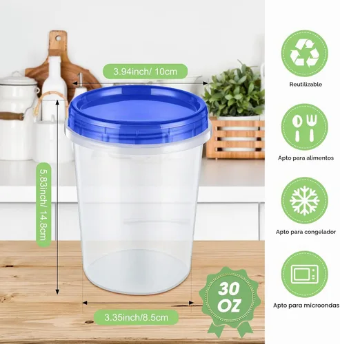 Vista 3 de 24 recipientes de almacenamiento de alimentos de 32 onzas con tapas giratorias superiores, recipientes de plástico reutilizables para alimentos