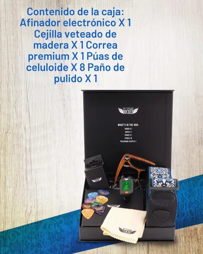 Vista 8 de Stage Rocker Guitar Accessories Gift Box for Acoustic and Electric Guitars, 5-in-1 Essential Gift Azul