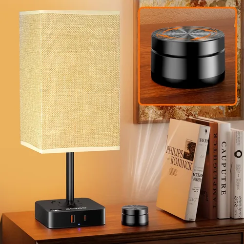 Vista 16 de Lámpara de mesa regulable cozoo USB para mesita de noche y escritorio con 2 puertos de carga USB (A+C) y 2 tomas de corriente, lámpara de mesita
