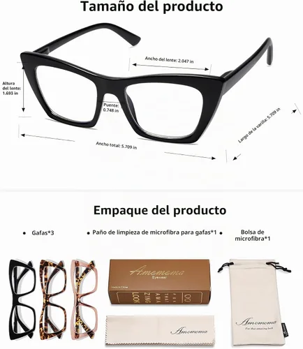 Vista 5 de AMOMOMA Anteojos de lectura de gran tamaño para mujer, diseño de ojo de gato a la moda, lector de computadora con luz azul AM6028 Ac1 Blk+c2 Tortuga