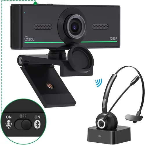 Vista 7 de Gsou Cámara web 1080P con micrófonos, corrección automática de luz, USB Plug & Play, cubierta de privacidad, cámara de computadora conecta