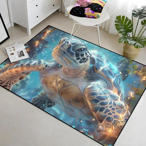 Vista 19 de Alfombra de tortuga marina con estampado de animales marinos y animales marinos, alfombra con estampado de tortugas marinas, para niños y niñas