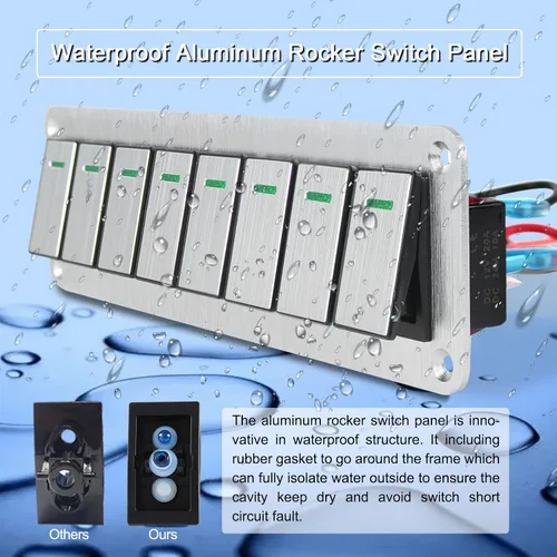 Vista 3 de Panel de interruptor basculante de aluminio de 8 posiciones - Panel de interruptor de 12 V/24 V, 3 pines de encendido/apagado, panel de interruptor