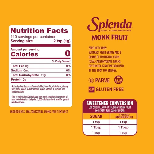 Vista 3 de Splenda Monk Fruit - Edulcorante granulado a base de plantas sin eritritol, sustituto del azúcar, 3.8 onzas (paquete de 1)