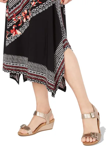Vista 2 de JM Collection Falda estampada con dobladillo de pañuelo para mujer (flor morada, XXL)