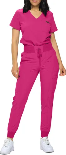Vista 22 de Monarch Uniforms Slim Fit Stretchy Scrubs Women's Jogger Scrub Set Slim Jogger Scrubs with Tuck-In Top for Women Negro