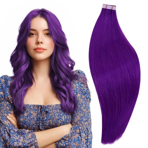 Vista 32 de RUNATURE - Extensiones de cabello humano con cinta color rosa intenso, 12 pulgadas, 0.71 oz, 10 unidades Hot Pink Human Hair Extensions Tape Ins