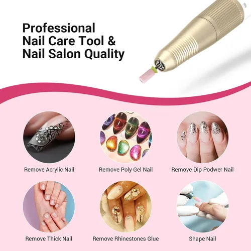 Vista 6 de MelodySusie Brocas de cerámica para uñas, 3/32 pulgadas, chaflán superior plana, puntas de barril grandes, eliminación rápida de acrílico o gel Rosa