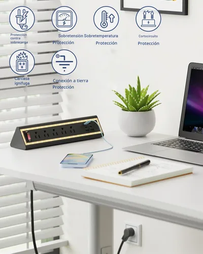Vista 5 de Regleta de alimentación con abrazadera de escritorio con luz nocturna, carga rápida de 40 W, cable de extensión de 6 pies, USB-C de 4 x 20 W y 2