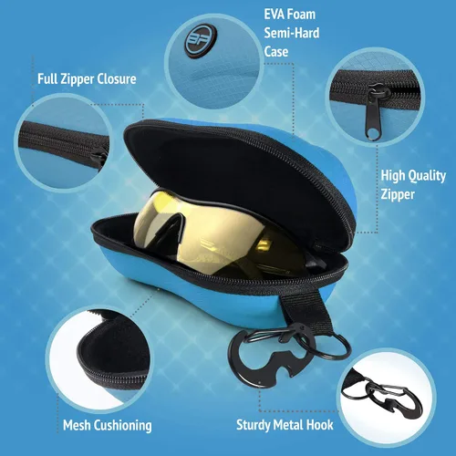 Vista 5 de BLUPOND Funda de gafas de sol semiduro de EVA con gancho de metal para colgar clip de cinturón para almacenamiento de gafas de sol
