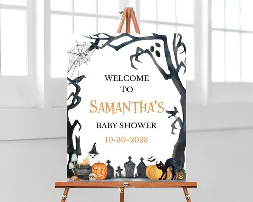 Vista 36 de Personalized Halloween Baby Shower Welcome Sign, A Little Boo Baby Shower Welcome Sign, Pumpkin Decorations,girl, Halloween Decor 12" X 18" (Small)