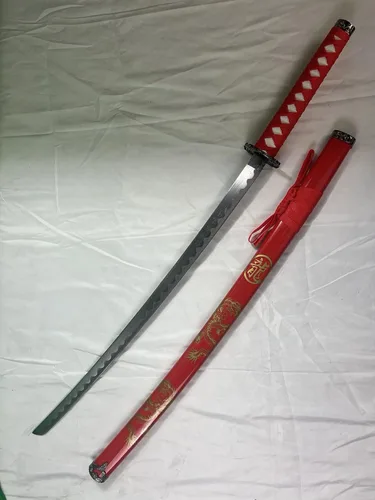 Vista 3 de Kinstore Juego de espada samurái japonesa tradicional hecha a mano de 3 piezas con soporte de exhibición. Katana, Wakizashi, espadas Tanto. Dragón