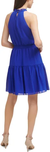 Vista 2 de Vince Camuto Minivestido sin mangas con cuello de lazo y volantes para mujer