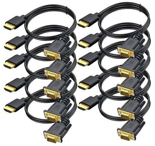 Vista 10 de Cable HDMI a VGA, paquete de 2 unidades, 3.3 pies chapado en oro para computadora HDMI a VGA para computadora, computadora de escritorio, laptop