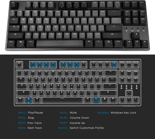 Vista 4 de Durgod Taurus K320 TKL - Teclado mecánico para gamers (87 teclas, doble disparo PBT, NKRO - USB tipo C, Gris (Space Grey)