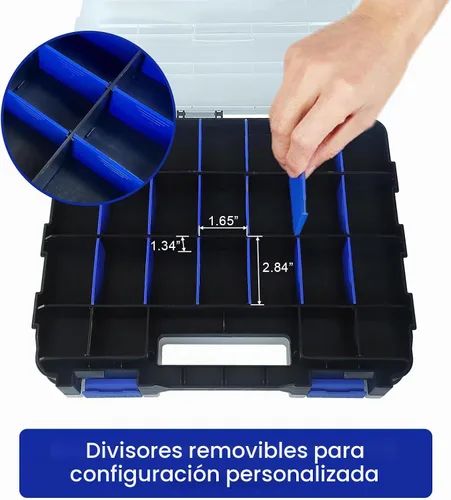 Vista 4 de Caja organizadora de herramientas, caja de almacenamiento de piezas pequeñas, 50 compartimentos, organizadores de hardware de doble cara