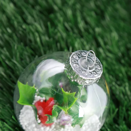 Vista 7 de DULRLLY 12 bolas de Navidad transparentes, 2.4 pulgadas, bolas de adorno de plástico transparente rellenables con una cuerda plateada y tapa