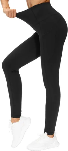 Vista 4 de THE GYM PEOPLE - Pantalones de yoga gruesos de cintura alta para mujer con bolsillos y control de abdomen calzas para entrenar y correr