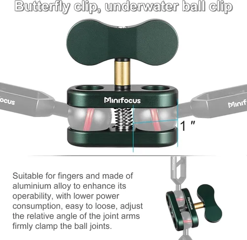 Vista 7 de MINIFOCUS Soporte de abrazadera de bola de aluminio de 1 pulgada, brazo de doble enchufe, soporte de adaptador de clip de resorte de 360°