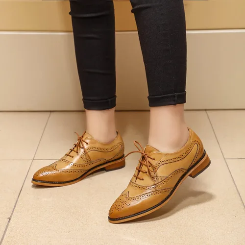 Vista 5 de Mona flying Zapatos de cuero para mujer con cordones perforados Oxfords Brogue Wingtip Derby para damas