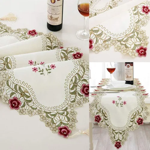 Vista 4 de LeLehome - Mantel de encaje bordado con flores color café