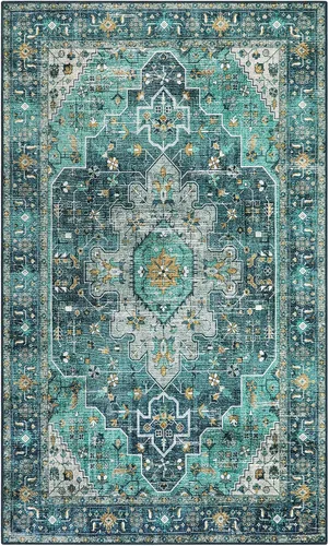 Vista 22 de Moynesa Alfombra ultra fina lavable de 2 x 3 pies, alfombra pequeña de cocina para entrada, interior, antideslizante, tapete vintage para puerta