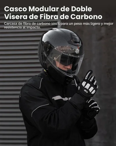 Vista 2 de ILM - Cascos modulares de fibra de carbono para motocicleta de cara completa, aprobados por DOT y ECE MF529F (Negro carbón, M)