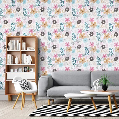 Vista 2 de Mecpar - Papel pintado floral de despegar y pegar - 17.71'' x 39.4 pies, flores perennes, impermeable, extraíble para baño o gabinete