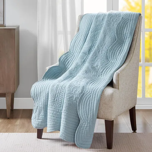 Vista 12 de Madison Park Manta Throw - Diseño de Acolchado Damasco Reversible, Microfibra Suave Prelavada, Colcha Rellena de Algodón, Manta de Verano Acogedora