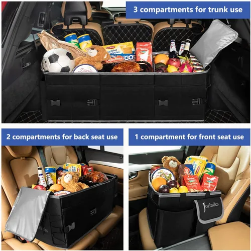 Vista 8 de Organizador de maletero con bolsa de enfriamiento aislada y a prueba de fugas incorporada, organizador de carga plegable para SUV con tiras