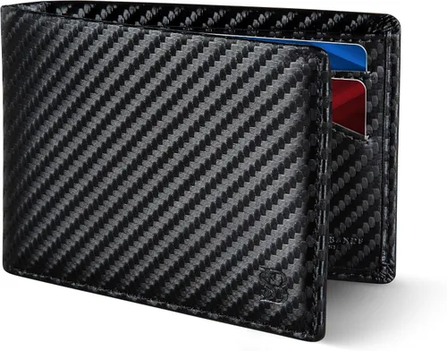 Vista 7 de SERMAN BRANDS Mens Slim Bifold Wallet RFID Blocking Minimalist Front Pocket Wallets for Men - Thin & Stylish A. Jet Black Elite