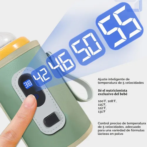 Vista 2 de Calentador de biberones USB, portátil de 5 velocidades ajustables para leche materna (verde)