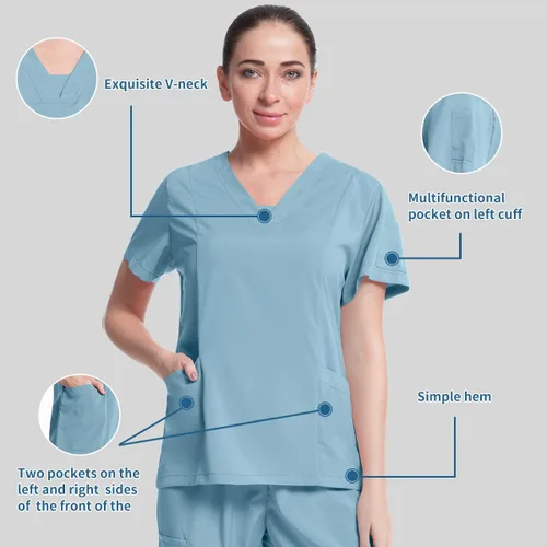 Vista 4 de niaahinn Scrubs Medical Uniforme - Conjunto de ropa quirúrgica para mujer con cuello en V y pantalón deportivo cónico tipo cargo