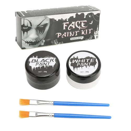 Vista 6 de Zyyini 2Pcs Face Body Paint Kit Black White Halloween Skull