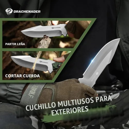 Vista 3 de DRACHENADER Cuchillo táctico de hoja fija (B-ER-DROP POINT), cuchillo de acero 5Cr14MoV de 5.04 pulgadas con mango de ABS, cuchillo de supervivencia